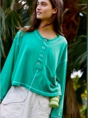 FP Movement by Free People Green and White Long Sleeve Top